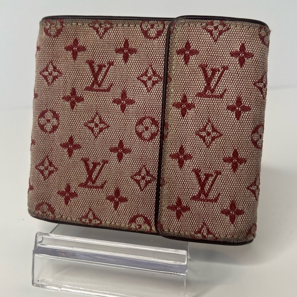 ♥️LOUIS VUITTON Deep Red Monogram Mini Lin Porte Billets Cartes Credit Wallet ❤️ - Picture 1 of 12